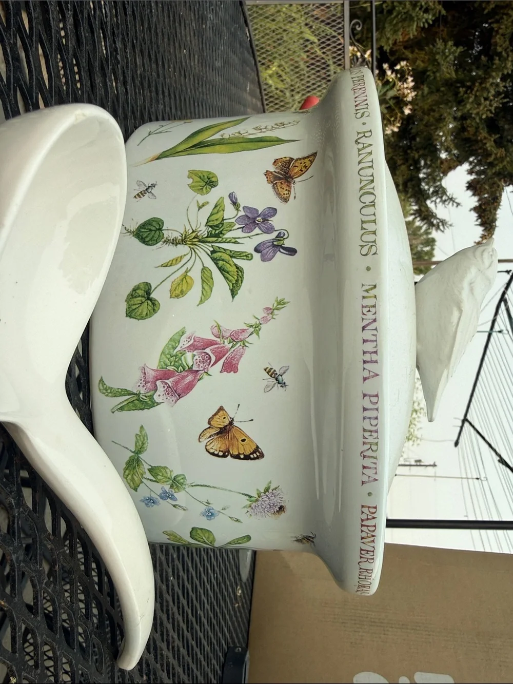 Decorative Botanical Ceramic Chamber Pot - White with Floral Motif